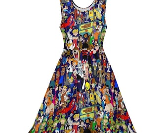 kids tv cartoon inspired print skater dress- Sizes S- 5XL plus size