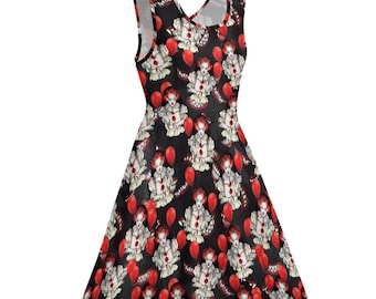 Halloween It Clown horror movie print skater dress- Sizes S- 5XL plus size