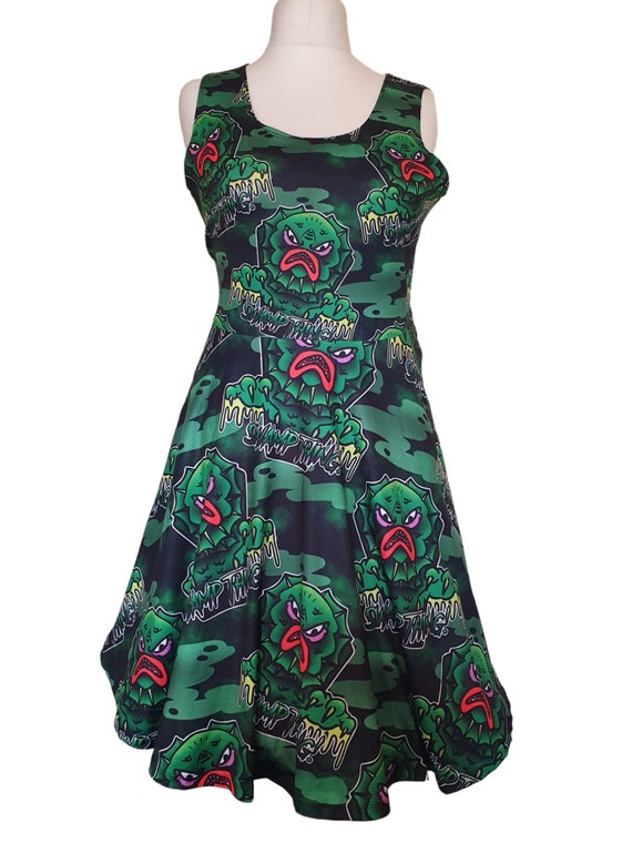 Swamp monster B movie print skater dress- Sizes S- 5XL plus size Swamp monster B movie print skater dress- Sizes S- 5XL plus size