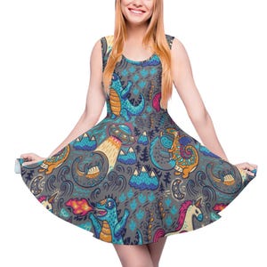 Cryptozoology cryptids monster cute print skater dress- Sizes S- 3XL plus size