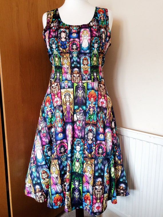ワンピース mame Stained Glass Printed Dress Stained Glass Princess Inspired Print Skater Dress- Sizes S- 5XL
