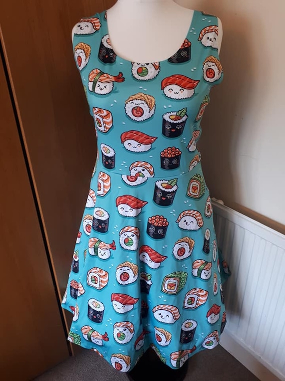 Sushi cute print skater dress- Sizes S- 3XL plus size