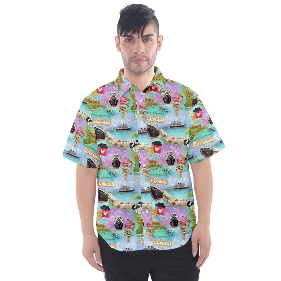 Castaway Cay cruise inspired short sleeved button down shirt