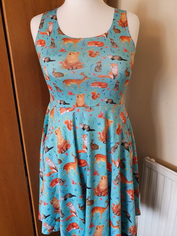 fox skater dress Forest friends Fox bear deer ferret print skater dress- Sizes S- 5XL plus size