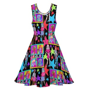 Gem superstar 80’s  kids tv cartoon inspired print skater dress- Sizes S- 5XL plus size
