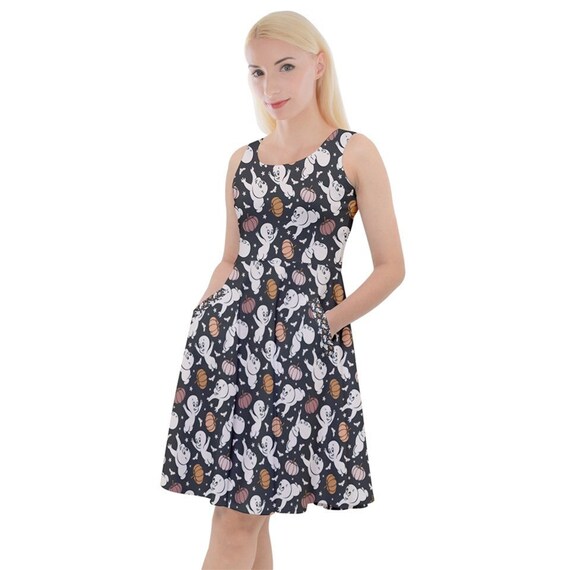 Halloween friendly ghost print skater dress Sizes S 5XL plus size