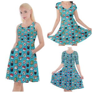 Sushi Cute Print Skaterkleid - Größen S- 3XL plus Größe