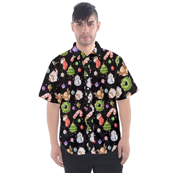 Christmas Short Sleeved Button Down Shirt