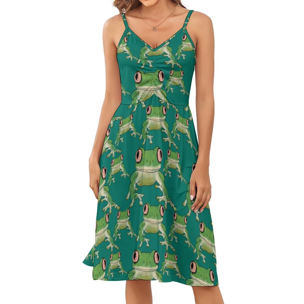 chinese dress ladies Billie Green Frog & Mushroom Print Dress