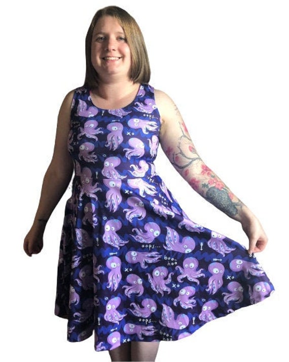Octopus Skater Print Dress With Pockets S 5XL Plus Size Kawaii Kitsch Retro  Rockabilly Cute Plus Size Alternative Fashion 