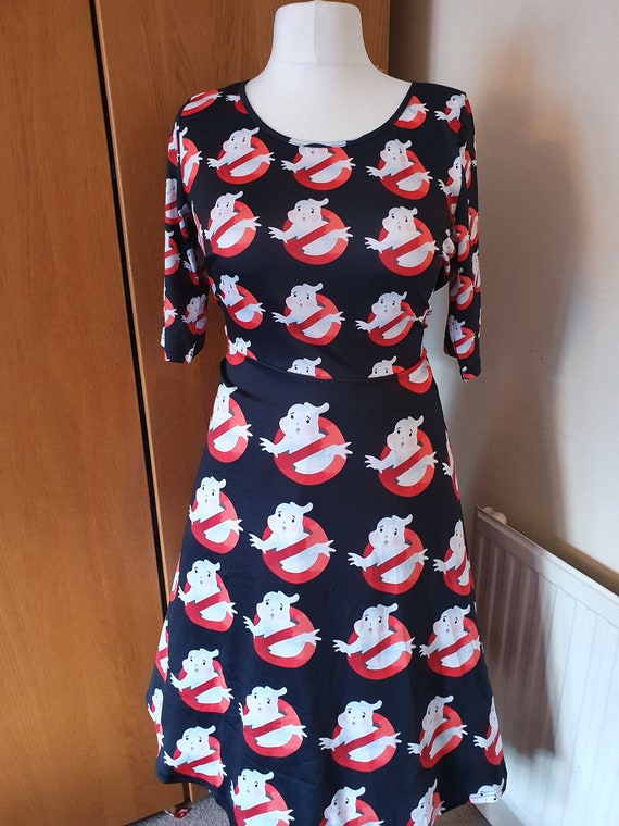 Ghost logo quarter long sleeved a line skater dress cute kawaii retro rockabilly kitsch alternative fashion
