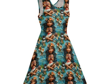 Hawaiian princess Moana inspired print skater dress- Sizes S- 5XL plus size