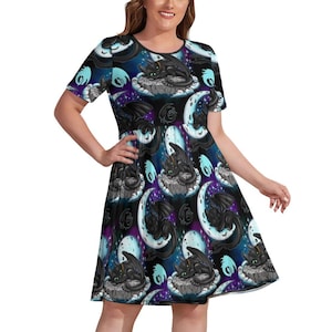 Dragon training toothless inspired short sleeve plus size dress L- 4XL