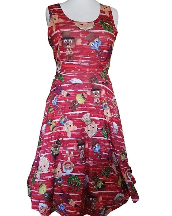 christmas skater dress plus size Muppets Christmas Carol Inspired Red Skater Print Dress S-5XL Kawaii Kitsch Plus  Size