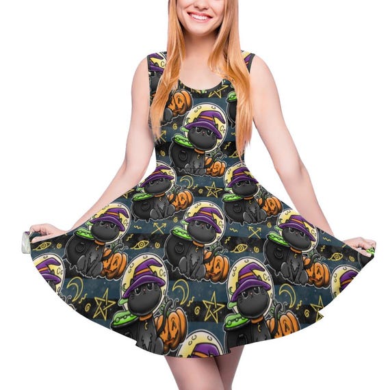 plus size halloween skater dress Nemidor Womens Plus Size Halloween Dress Fall Fit and Flare Skater Party Long Sleeve Casual Vintage Dresses with Pocket(176,14,Black+Sleeve) at Amazon Women's Clothing store