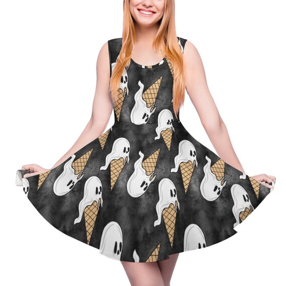 Halloween Haunted Ghost Ice Cream Skater Dress- Sizes S- 5XL Plus Size