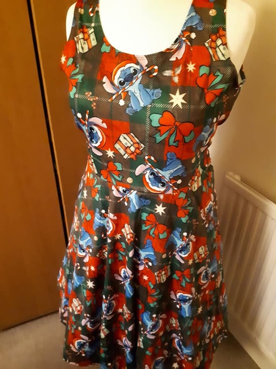 stitch christmas dress Christmas Stitch Skater Print Dress S-5XL Kawaii Kitsch Plus Size