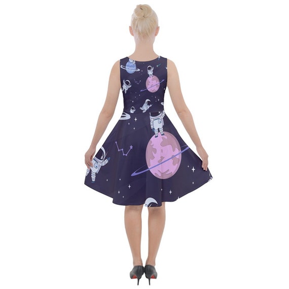 Astronaut space moon cute print skater dress Sizes S 5XL plus size
