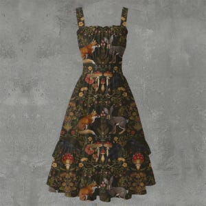 Retro vintage style cottage core Forest Autumn animals fox rabbit dress goth emo alternative plus size