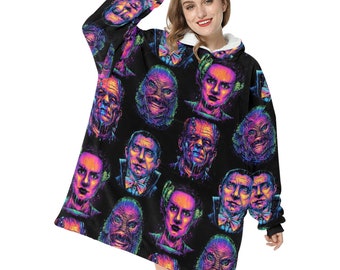 Klasyczne potwory Halloween kaptur koc bluza z kapturem oversize zima