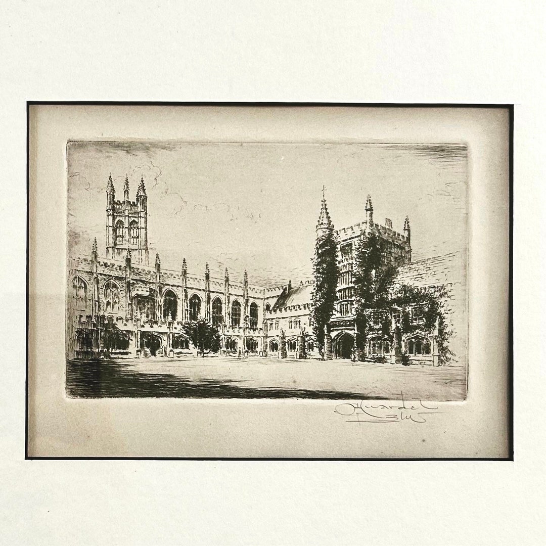 Antique Etching of Magdalen College Oxford University Etsy