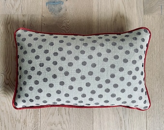 Rectangular Spotty Linen Cotton Cushion Cover with Pink Velvet Piped Edge