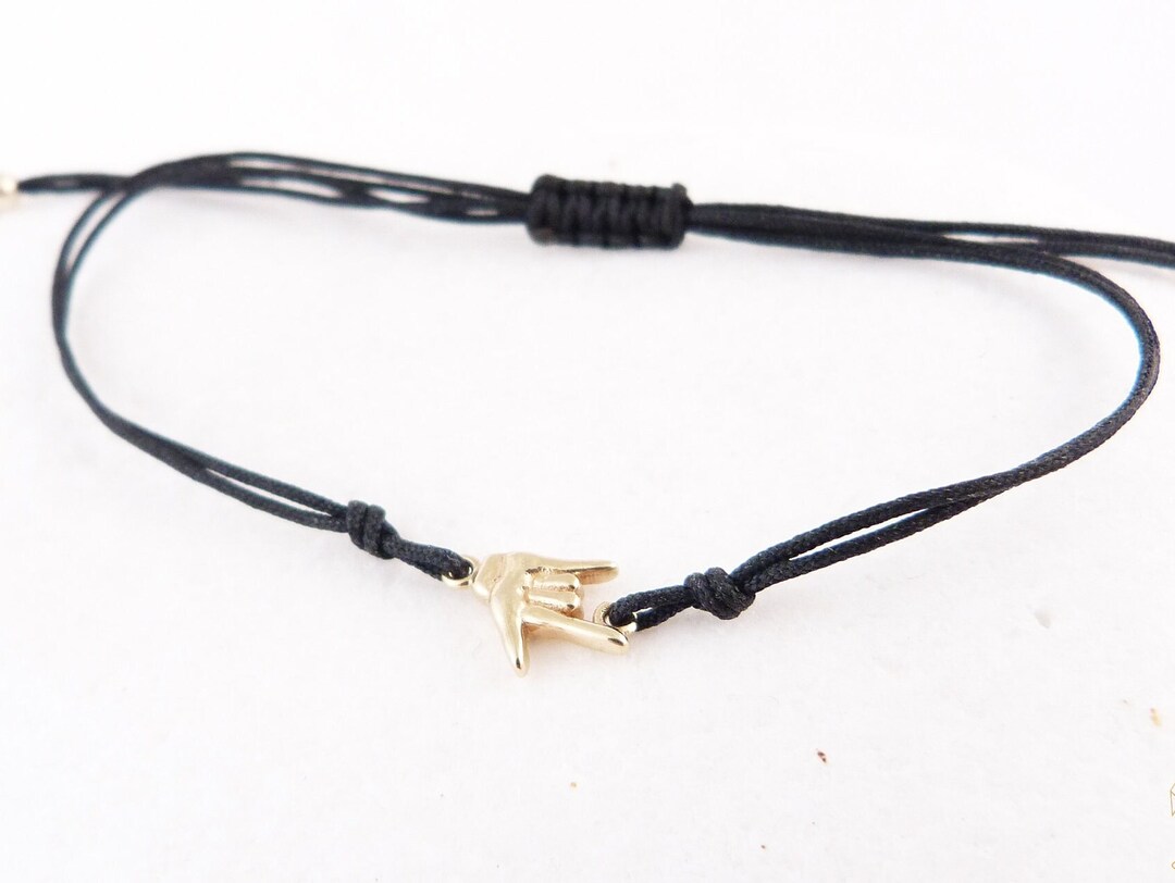 Solid Gold ASL Love Bracelet, Sign Language Bracelet, Gold Hand Cord
