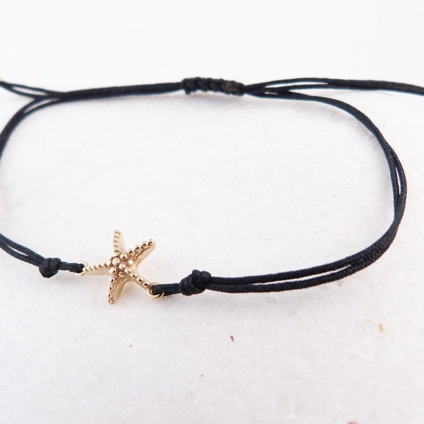 Solid Gold Starfish Bracelet, Gold Starfish, Cord Bracelet, Sea Lover, Beach Style, Macrame, Minimalist Gift,Summer Memories,14K,Girly Style