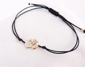 Solid Gold Om Bracelet, Om Cord Bracelet, Cord Bracelet, Symbolic Gift, String Om Bracelet, Spiritual Jewelry, Buddhist Gift, Yoger Gift,14K