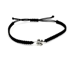 Silver Clover Cord Bracelet, Plant Lover Bracelet, Four Leaf Clover, Lucky Charm,Good Luck Bracelet, Birthday Gift,New Year Gift,Gold Plated