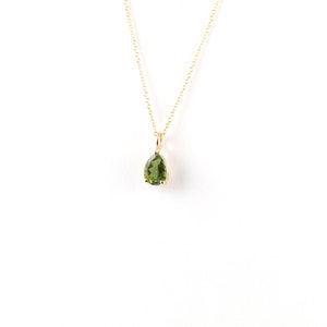 Green Tourmaline Solid Gold Necklace, Green Stone Necklace, Wife Gift, Lover Necklace, Daughter Gift, Summer Gift, 14K, Girlfriend