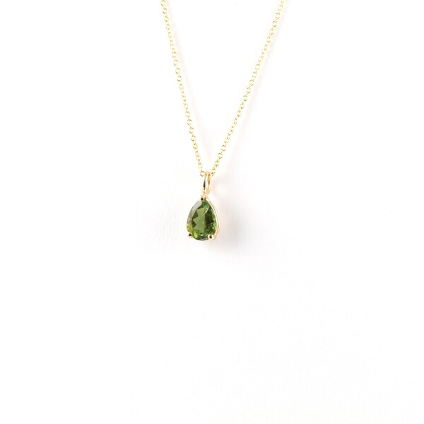 Collier en or massif tourmaline verte, collier pierre verte, cadeau femme, collier amoureux, cadeau fille, cadeau d'été, 14 carats, petite amie