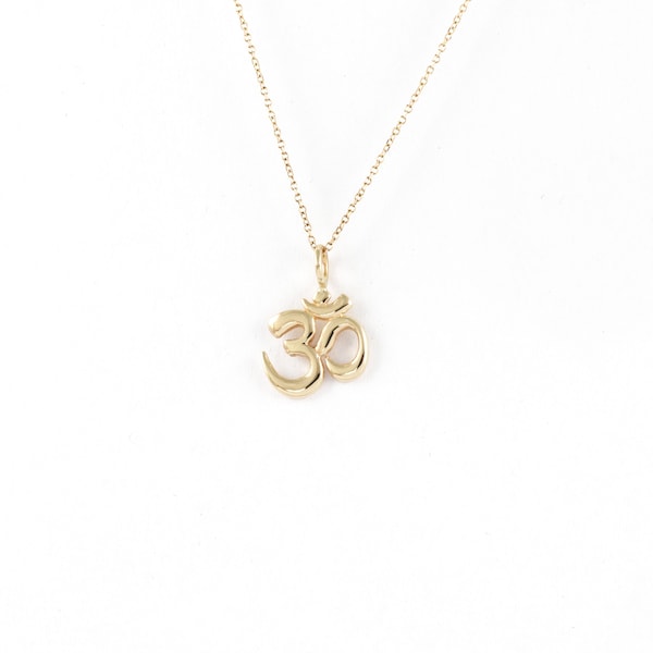 Solid Gold Om Necklace, Om Charm, Energy Necklace, Om Pendant, Birthday Gift for Buddhist,Spititual,Appreciation Gift for Yoga Teacher,14K