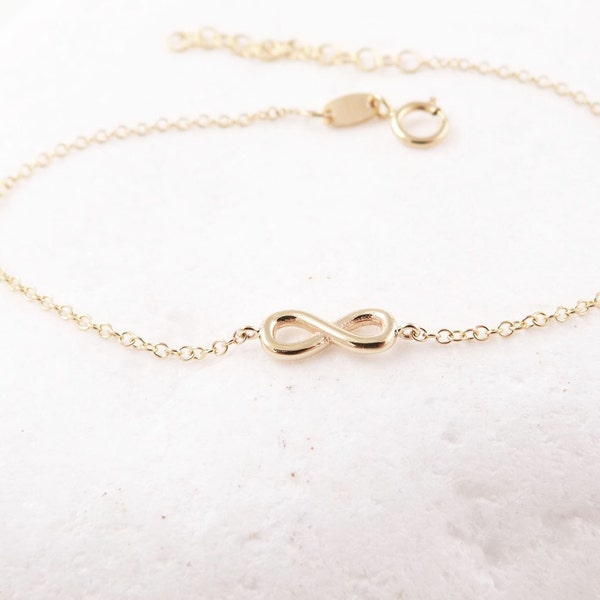 Pulsera infinita de oro macizo, regalo para siempre, aniversario de novia, pulsera de eternidad, símbolo matemático, regalo de mejor amigo, dama de honor, 14K