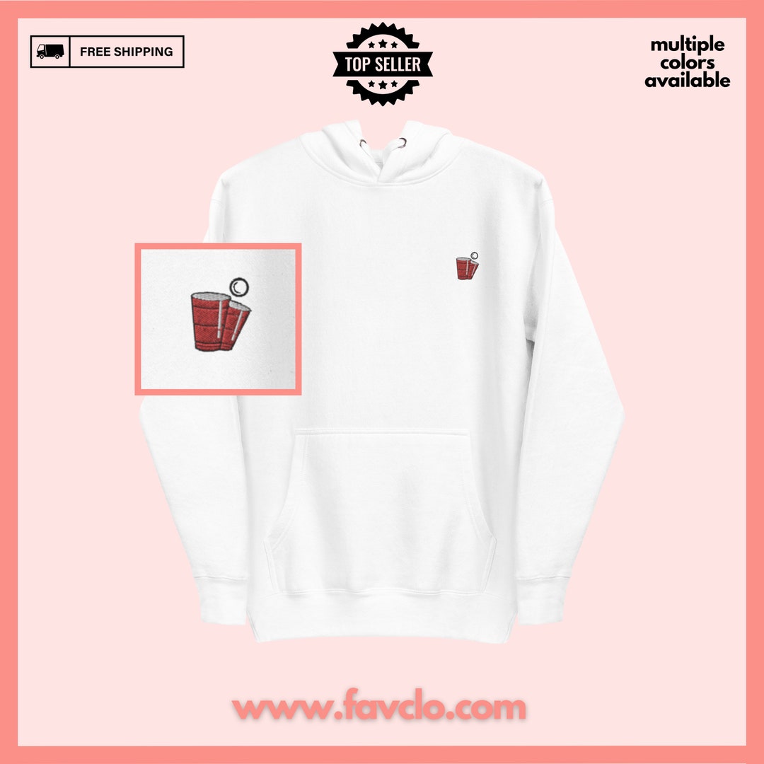 Embroidered Beer Pong Cup Hoodie, Party Gift Present, Fun Sweatshirt