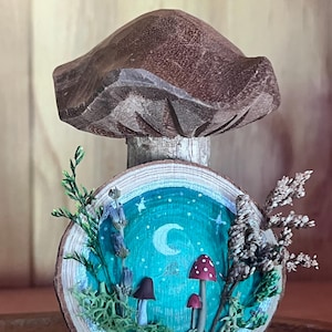 Mini Moonlit Mushroom Groves. 2.5” Small fairycore ornament, ideal magical gift for people who love mushrooms, witchy decor