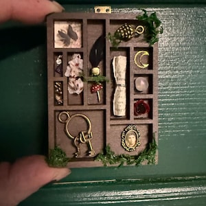 Miniature Gothic Curiosity Cabinet: Witchy Dollhouse Decor with Charms