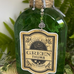 Potion pour le pouce vert, bouteille décorative avec breloque en argent, cadeau fantaisiste pour jardinier