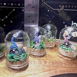 Gnome dome gonk ornament decor. Fairycore, cottagecore gnome figurine in a glass dome. Gnome gonk gift.