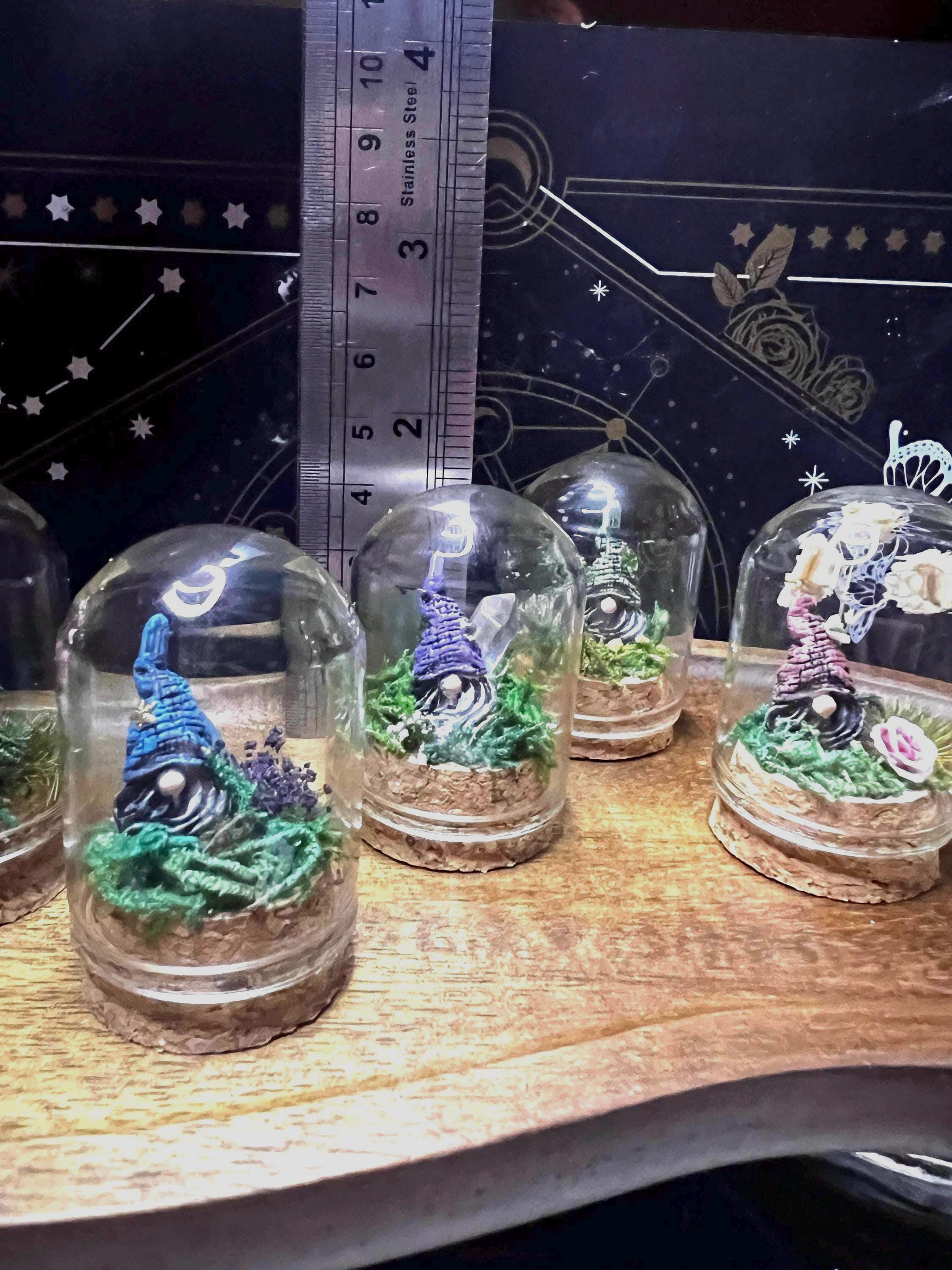 Gnome dome gonk ornament decor. Fairycore, cottagecore gnome figurine in a glass dome. Gnome gonk gift.