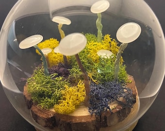 Mushroom Night Light: Handmade Glass Dome Fairycore cottagecore Lamp, Battery Powered