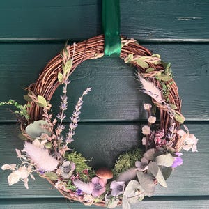 Pretty Pastel Floral Wreath with Natural Flowers & Fairy Lights | Cottagecore Wall Hanging