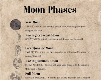 Moon Phases Printable | Witchery | Printable book of shadows | Witchcraft | Different sizes: A4, A5 and B5