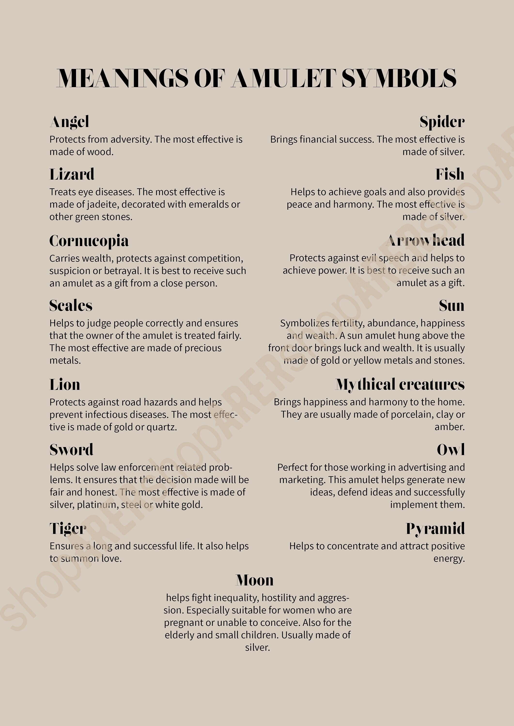 Meanings of Amulet Symbols Printable Amulet Meaning Etsy