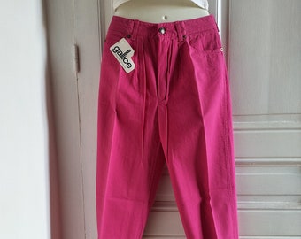 Unused vintage neon pink women's trousers  - fuchsia pink , 80's fashion, straight pants, zipper, 5 pockets, made in France, GALLICE