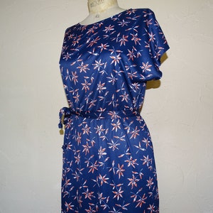 Straight navy blue and orange dress - Thanksgiving dress, Plus size dress, under the knee, light dress, fall dress, L to XL, 80&#39;s vintage