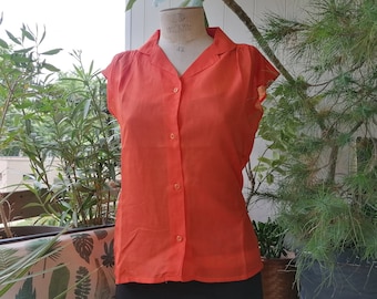 UNUSED vintage sleeveless 80's blouse - 3 colors available, cotton, polyester, made in France, light fabric blouse, transparent fabric