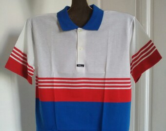 UNUSED vintage Men's color block polo shirt - 90's fashion, short sleeves , blue white and red , colorblock T shirt, plus size shirts, XL