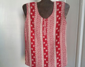 UNUSED vintage womens tank top - 90's, red and white with floral pattern, womens clothing, viscose top, light tank top, wide straps,
