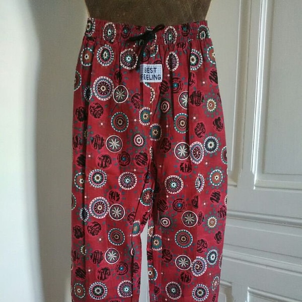 Pantalon homme années 90 - large en haut, fuselé en bas, élastique à la taille avec cordon, vintage, couleur bordeaux ou vert avec motifs